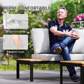 Outsunny Set Mobilier de Grădină din 4 Piese, cu 2 Canapele și 2 Măsuțe de Cafea, 141x64x62 cm, Lemn Natural | Aosom Romania