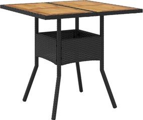 vidaXL Masă grădină, blat din lemn acacia, negru 80x80x75 cm poliratan