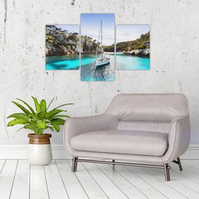 Tablou - Plajă cu barca cu pânze (90x60 cm)