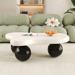 Masă de cafea în stil de nor, cu iluminare LED și design cu picioare rotunde, 95x62,5x32 cm, Alb+Negru