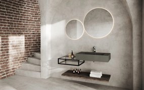 Oglindă lemn masiv cu iluminare LED rotundă Ø60/80 cm - 80cm