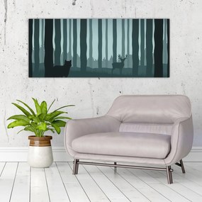 Tablou - Cerb cu lup pe stânci (120x50 cm)