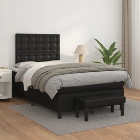 3137653 vidaXL Pat continental cu saltea, negru, 120x200 cm, piele ecologică