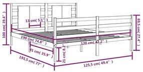 Cadru pat Small Double 4FT, negru, 120x190 cm, lemn masiv pin Negru, 120 x 190 cm