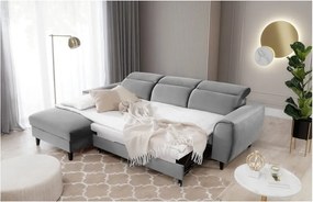 Colțar gri extensibil/cu spațiu de depozitare cu tapițerie din catifea (cu colț pe partea stângă/cu șezlong) Foble – ELTAP