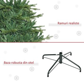 Brad de Craciun decorat si ignifug pentru interior brad artificial cu baza metalica, decoratiune de Craciun, verde HOMCOM | Aosom RO