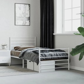 352379 vidaXL Cadru de pat metalic cu tăblie de cap/picioare, alb, 90x200 cm
