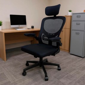 Scaun de birou ergonomic Flexo, pivotant, negru, cu suport lombar