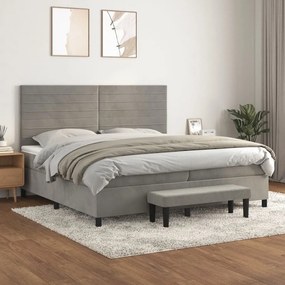 3137923 vidaXL Pat box spring cu saltea, gri deschis, 200x200 cm, catifea