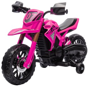 AIYAPLAY Moto cross electrică pentru copii 3-8 ani, baterie 6 V, 2 motoare, claxon și roți de antrenament, încărcare 30KG, roz | Aosom Romania