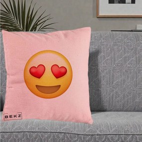 Perna Decorativa Emoji Inimi in Ochi, 40x40 cm, Roz, Husa Detasabila, Perna Inclusa, BEKZ®