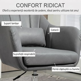 HOMCOM Scaun de birou pivotant la 360° cu Inaltime Reglabila din Material Respirabil, cu Perna, 60x60x79-91 cm, Gri | Aosom Romania