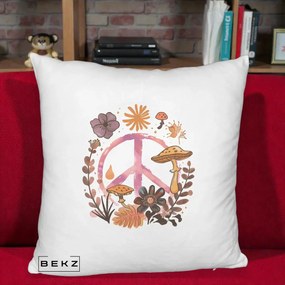 Perna Decorativa Peace Ciuperci Boho, 40x40 cm, Alb Pufos, Husa Detasabila, Perna Inclusa, BEKZ®
