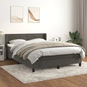 3131022 vidaXL Pat box spring cu saltea, gri închis, 140x200 cm, catifea