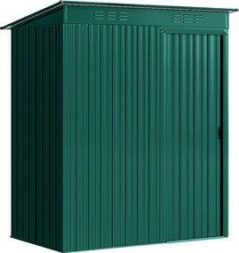 Outsunny Căsuță de Grădină 1.37m² din Metal, Montare Ușoară, Spațiu de Depozitare Unelte Grădină cu Ventilație, Ușă Culisantă, Acoperiș Înclinat și Mănuși, 159x106x181 cm, Verde | Aosom Romania