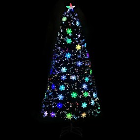 Brad Craciun cu LED fulgi de zapada, negru 150 cm fibra optica 150 x 70 cm, 1