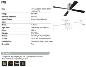 Lustra LED cu Ventilator si telecomanda Sarah crom/maro
