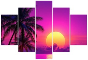 Tablou - Apus violet cu palmier (150x105 cm)
