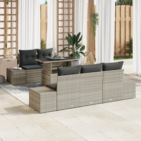 vidaXL Set de canapea pentru grădină din 6 piese, cu perne, gri deschis, din rattan plastic