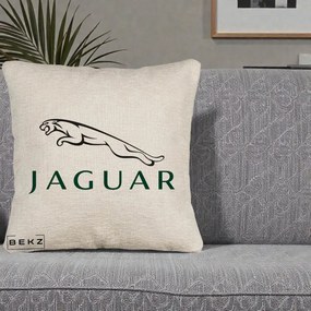 Perna Personalizata cu emblema Jaguar, 40x40 cm, Bej Canapea, Husa Detasabila, Perna Inclusa, BEKZ®