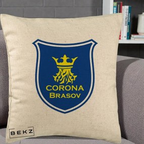 Perna Personalizata Corona Brasov Fotbal, 40x40 cm, Bej, Husa Detasabila, Perna Inclusa, BEKZ®