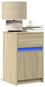 vidaXL Noptiere cu lumini LED, 2 buc., stejar sonoma, lemn prelucrat
