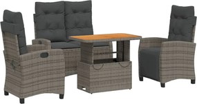 vidaXL Set mobilier de grădină cu perne, 4 piese, gri, poliratan