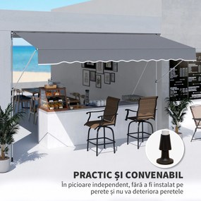 Outsunny Copertină Retractabilă cu Braț Pliabil, 400x120 cm, Gri Închis | Aosom Romania