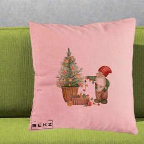 Perna Decorativa Pitic de Craciun cu Brad, 40x40 cm, Roz, Husa Detasabila, Perna Inclusa, BEKZ®