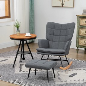 HOMCOM Scaun cu leagăn cu taburet, confortabil, până la 130 kg, aspect de in, 64x89x90cm, Gri | Aosom Romania