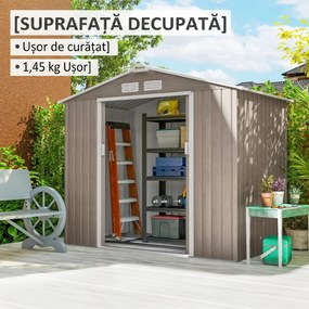 Outsunny Magazie Grădină Metalică cu Orificii de Ventilație și Ușă Culisantă Dublă pentru Grădinarit și DIY, 213x130x185 cm, Maro | Aosom Romania