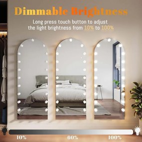 Oglindă Arcuită cu becuri LED, Iluminare Reglabilă, 3 Culori, Control Touch, Sticlă HD, cu Suport, 160x50 cm