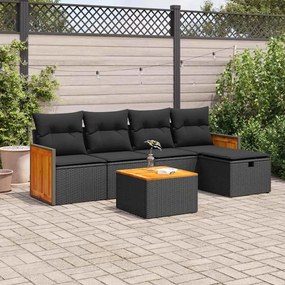 3326017 vidaXL Set mobilier de grădină cu perne, 6 piese, negru, poliratan