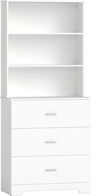 Bibliotecă HOMCOM cu 3 rafturi deschise și 3 sertare, din lemn, 79x39.5x182.2 cm, Alb | Aosom Romania