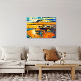Tablou pe sticlă - Barca la apus de soare (70x50 cm)