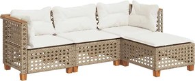 vidaXL Set canapele de grădină, 4 piese, cu perne, bej, poliratan