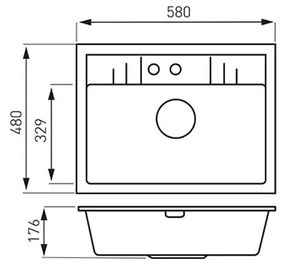 Chiuveta granit Ferro Mezzo II, 1 cuva, 580x480 mm, gri - DRGM1/48/58GA