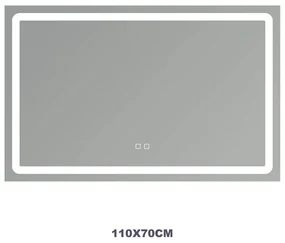 Oglindă LED Dreptunghiulară (110x70 cm), 3 Moduri Iluminare (Lumină Rece, Naturală, Caldă), Intensitate Reglabilă, Funcție Dezaburire, Control Tactil (Touch)