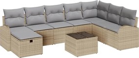 vidaXL Set de canapele pentru grădină cu pernă 9 pcs Bej Rattan poli