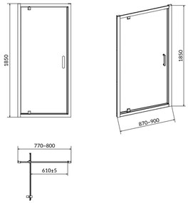 Usa sticla dus batanta 90x185 cm profil crom lucios Cersanit Basic 900x1850 mm