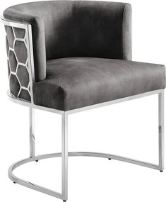 Scaun ELEGANCE catifea gri, otel inoxidabil argintiu