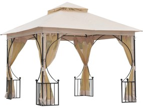 Outsunny Pavilion de Grădină cu Acoperiș Dublu din metal și Poliester,Bej, 3x3m