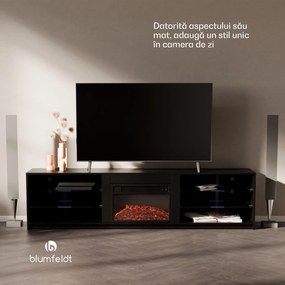 Blumfeldt Perth Medium Lowboard Dulap TV cu șemineu electric, 160 x 40 x 30 cm, LED