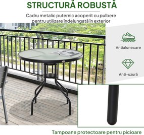 Outsunny Măsuță de Exterior din Oțel cu Sticlă Securizată, Ideală pentru Grădină și Terasă, Ф80x72cm | Aosom Romania