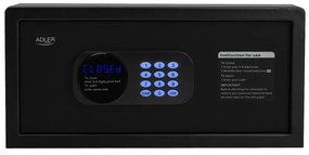 Seif electronic Adler AD 1045, 200x420x370 mm, 14 l, Blocare după 4 încercări greșite, Avertizare baterie descărcată, Negru