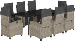vidaXL Set mobilier grădină cu perne, 9 piese, gri deschis, poliratan