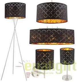 Lampadar elegant cu abajur din tesatura negru cu auriu, CLARKE 15229S1 GL