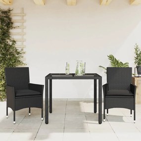 vidaXL Set mobilier de grădină cu perne 3 piese negru poliratan&amp;sticlă