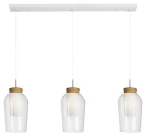 Lustra cu 3 pendule design modern Nora alb/ lemn