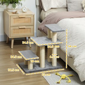 PawHut Scară pentru Câini și Pisici cu 3 Trepte din Pluș și Stâlpi Zgâriători din Sisal, Capacitate 10 kg, Gri | Aosom Romania